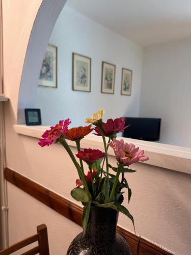 a vase filled with flowers sitting on a table at casa vacanza l'Oleandro in Poggiridenti