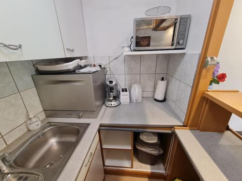 a small kitchen with a sink and a microwave at Pause Nature N in La Calamine
