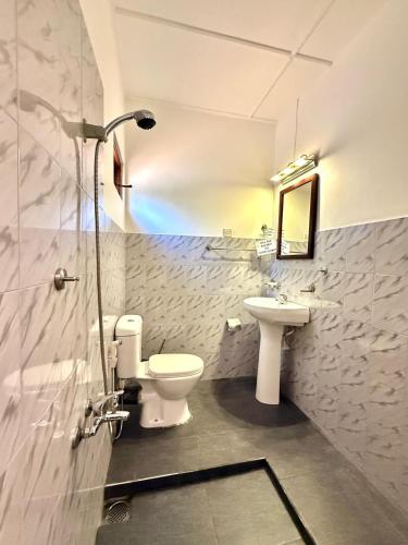 a bathroom with a toilet and a sink at Embiente Guest House in Negombo