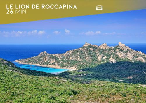 a view of the island of roccoatina in the ocean at Villa architecte vue mer et maquis in Figari
