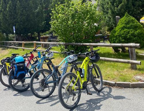 a group of bikes parked next to a fence at Hotel Chalamandrin in Ftan