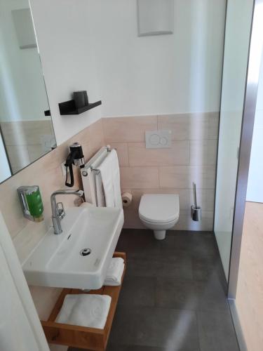 a bathroom with a sink and a toilet at Gästehaus Benediktinerstift Göttweig - Bed & Breakfast Monastery in Furth