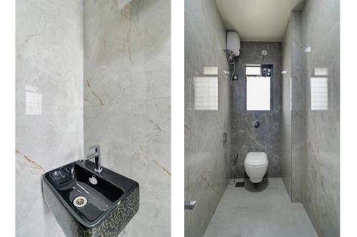 two pictures of a bathroom with a sink and a toilet at Krishna Residency in Navi Mumbai