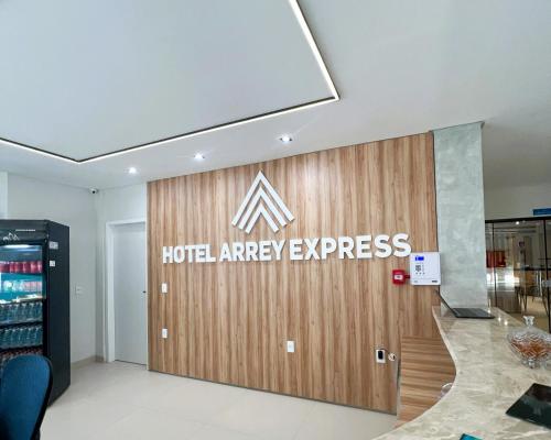 a hotel entrance with a hotel array express sign on a door at Arrey Express Hotel - Picos in Picos