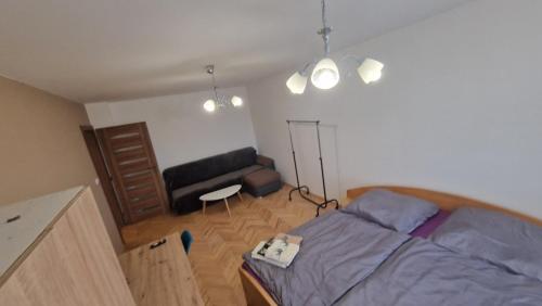 a bedroom with a bed and a couch at Apartmán Betty in Žilina