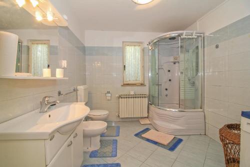 a bathroom with a sink toilet and a shower at Antica in Jakačići - Haus für 2-3 Personen in Gračišće