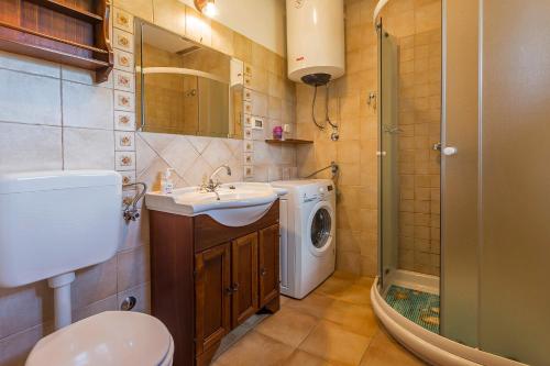 a bathroom with a sink and a washing machine at Galant in Prkačini (Haus für 4-5 Personen) in Žminj