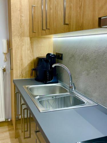 a kitchen counter with a sink in a kitchen at VERORE aprtm in Chalkida