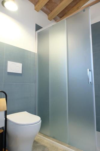 a bathroom with a toilet and a glass shower stall at Alfredo Romano in Poggioferro