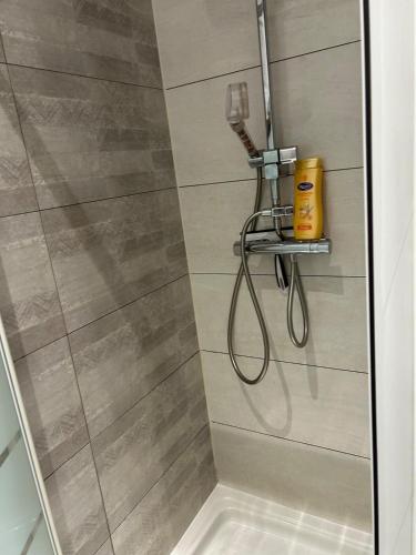 a shower with a shower head in a bathroom at Studio - Cosy -Centre- Lorient- & Gare in Lorient