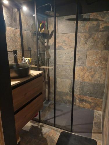 un baño con lavabo y ducha en JC's House of Happiness, en Cabrières-dʼAigues