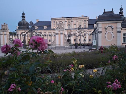 a large building with flowers in front of it at Téli Berek Vendégház in Abod