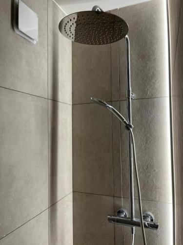 a shower with a shower head in a bathroom at Studio cosy proche du centre in Les Gets