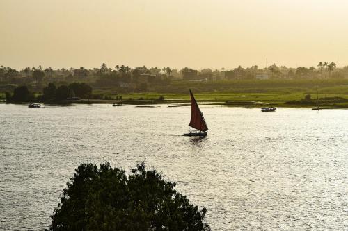 a small sail boat in a large body of water at White Gorf Hotel in Luxor