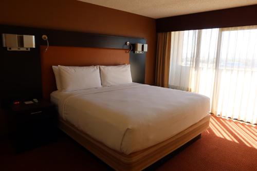 a large bed in a hotel room with a window at GreenTree Hotel Phoenix West in Phoenix