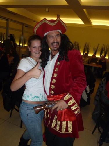 a woman standing next to a man wearing a sombrero at Hotel Kaskada in Ledeč nad Sázavou