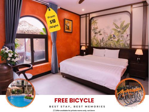 a bedroom with a bed and a sign that reads firefly at Serena Tam Coc Hotel & Villa in Ninh Binh