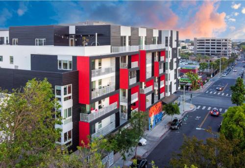 an overhead view of a building on a city street at A Class Weho 2BD 2BA with Free Parking in Los Angeles