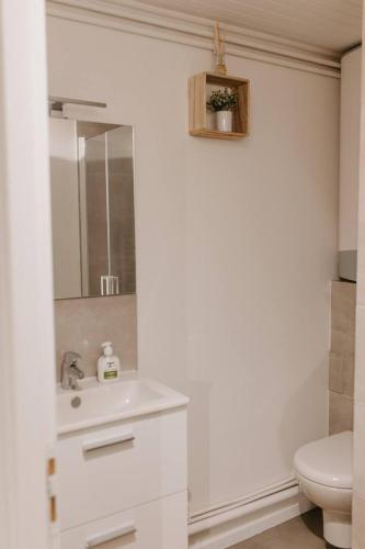 a white bathroom with a sink and a toilet at Maison Audrey avec jardin in Vulaines-sur-Seine