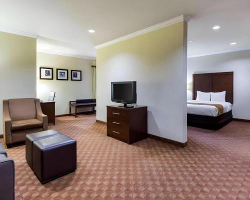a hotel room with a bed and a television at Comfort Suites near NASA - Clear Lake in Webster
