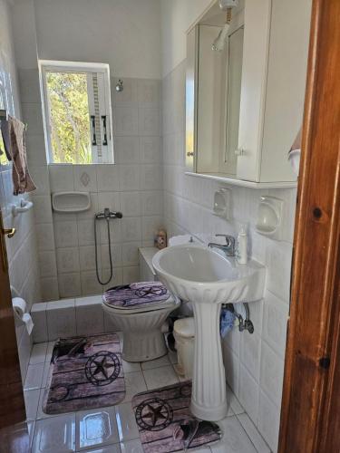 a white bathroom with a sink and a toilet at Country Home in Áyios Spirídhon