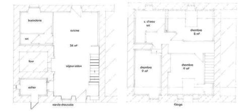 a drawing of a floor plan of a building at La ferme des souvenirs in Vaulry