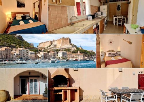 a collage of photos with a view of a city at Appartement Kallisté, Logements avec vue citadelle de Bonifacio in Bonifacio