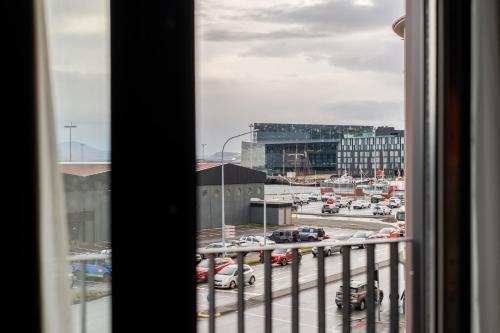 a view from a window of a parking lot at Exeter Hotel in Reykjavík