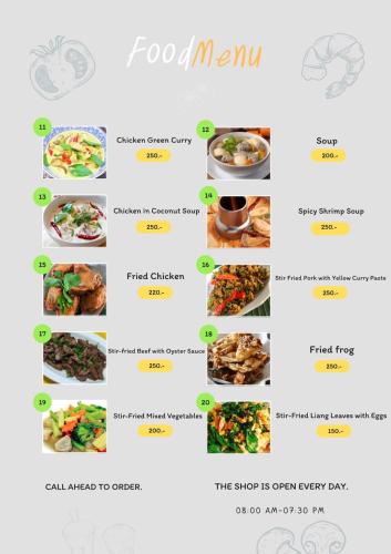 a screenshot of the food menu on a website at Amornkeeree Khao Sok Camping in Khao Sok