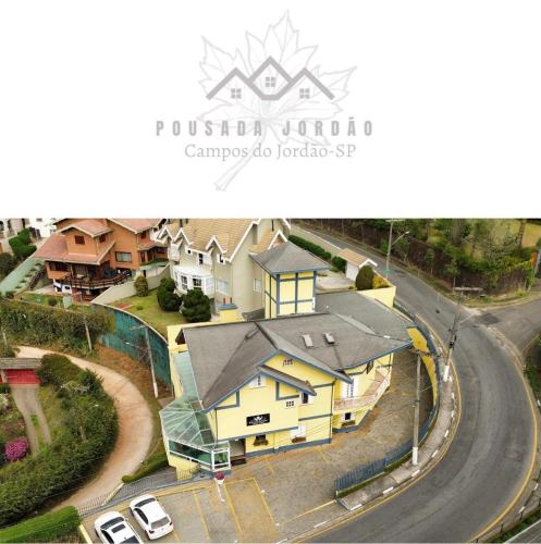 two pictures of a house and a street with a house at Pousada Jordão in Campos do Jordão
