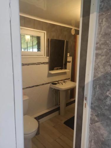 a bathroom with a toilet and a sink and a mirror at Nouveauté proche Pont-Audemer in Saint-Georges-du-Vièvre