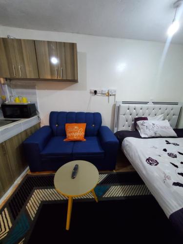 a room with a couch and a bed and a table at Premier homes w free parking n lift in Rungiri