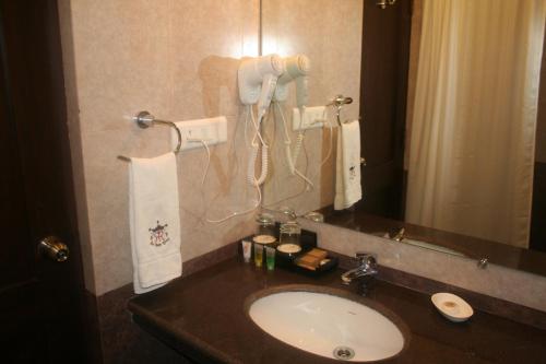 Un baño con lavabo y secador de pelo. en The Royal Retreat, en Ranchi