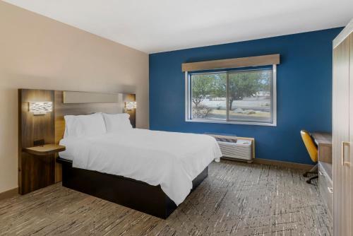 a bedroom with a large bed with a blue wall at Holiday Inn Express Fallon by IHG in Fallon
