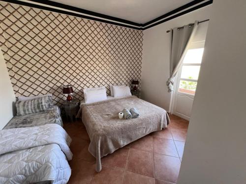 a bedroom with two beds and a window at BananaHouse in Tamri