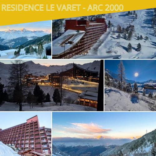 a collage of photos of buildings in the snow at Le refuge cosy du Varet - Arc 2000 - Ski IN OUT - La conciergerie du Varet in Arc 2000