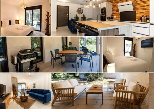 a collage of photos of a kitchen and a living room at La Vie Douce - T3 chic à Bonifacio classé 4 étoiles in Bonifacio