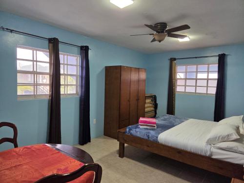a bedroom with a bed and a ceiling fan at Nos Krusero Apartments in Sabana Westpunt
