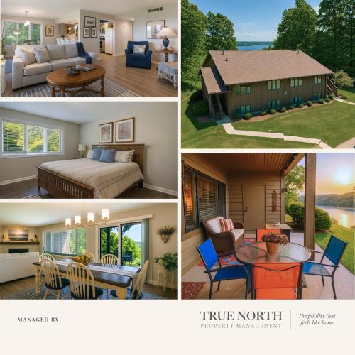 a collage of four pictures of a house at Scenic AGaMing Escape Torch Lake Views and Golf in Kewadin