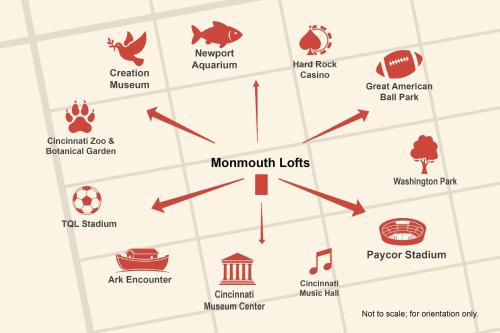 a map of the monuments of montreal sights at Monmouth Lofts - Newport Lofts Sleep 10 in Newport