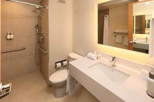 a bathroom with a sink and a toilet and a mirror at Holiday Inn Express Monterrey Galerias-San Jeronimo by IHG in Monterrey