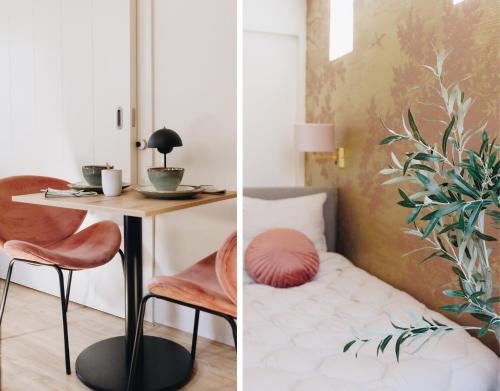 a room with a desk and a table with a chair at Guesthouse de Leeuwerik in Haastrecht