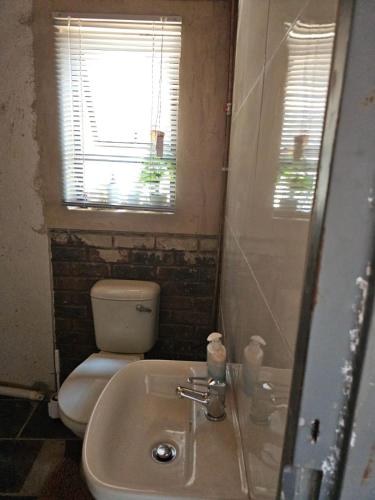 a bathroom with a sink and a toilet and a window at Heather Guest House in Alberton