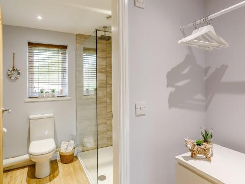 Chellastonにある2 bed property in Stanton-By-Bridge 78582のトイレとシャワー付きのバスルーム