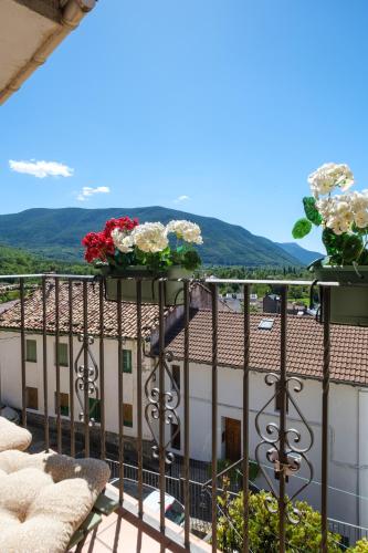 a balcony with two flower boxes on top of a building at Casa Maza Apartamentos in Biescas