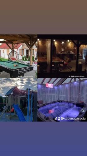 eine Collage aus vier Bildern mit Billardtisch in der Unterkunft Casa Diana Tocile in Sadu