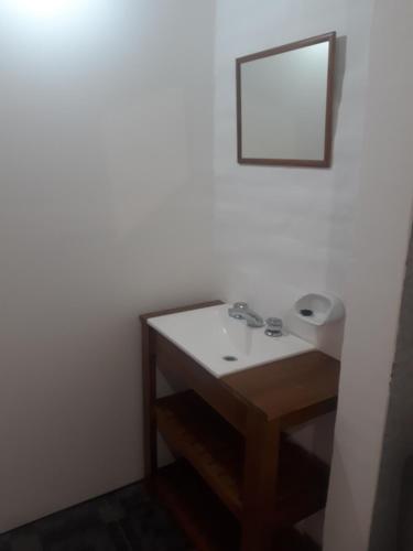 a bathroom with a sink and a mirror at El Coco in Puerto Madryn