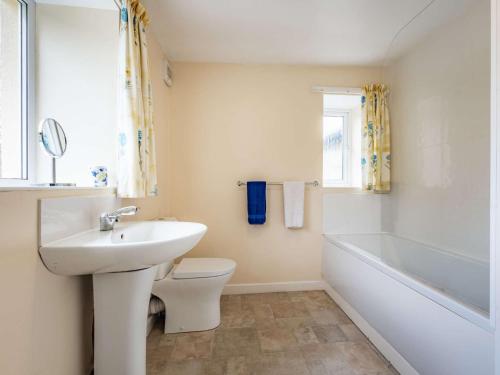 a bathroom with a sink and a toilet and a bath tub at 3 Bed in Builth Wells 85926 in Cregrina