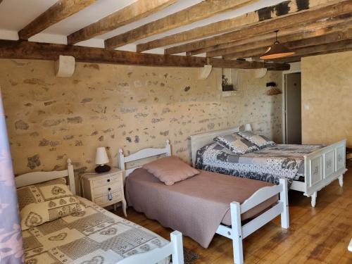 a bedroom with two beds in a room at Charmante chambre d'hôtes rénovée avec parking à La Berthenoux - FR-1-591-692 in Thevet-Saint-Julien