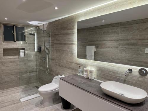 a bathroom with a toilet and a sink and a shower at Caonabo35 Santo Domingo 203 in Santo Domingo